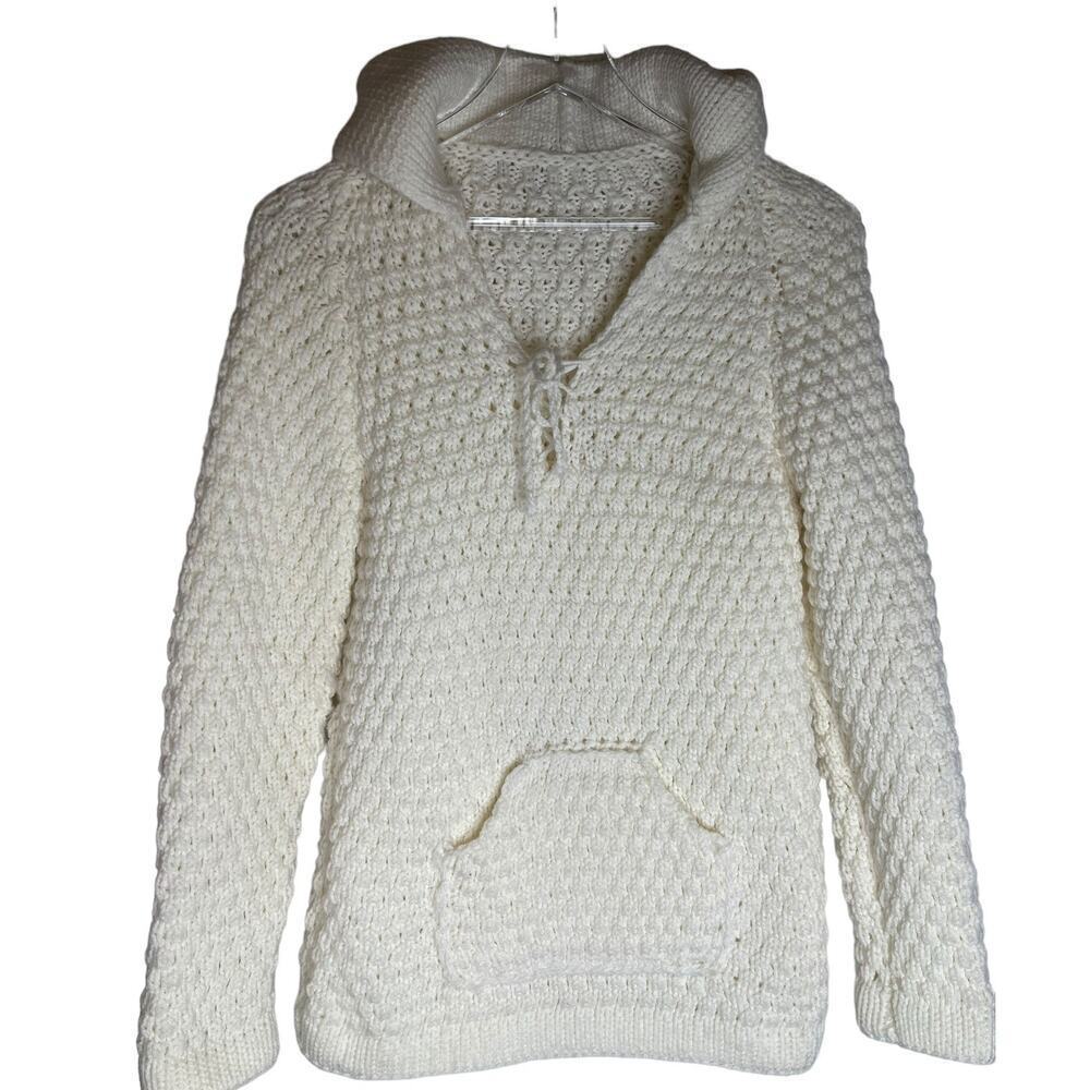 Vintage Handmade Fisherman Cable Knit Hoodie Sweater